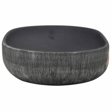 Grey & Black Oval Countertop Basin - 59x40 cm Ceramic