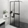 Walk-in Shower Wall with Shelf Black 90x195 cm ESG Glass&Aluminium Colour frosted Size 90 x 195 cm Model 2x2 grids 