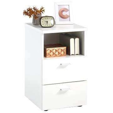 FMD Bedside Cabinet with 2 Drawers & Open Shelf - White