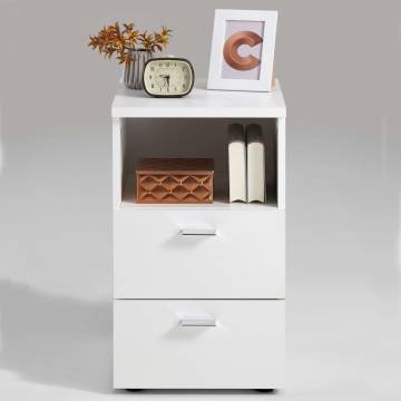 FMD Bedside Cabinet with 2 Drawers & Open Shelf - White