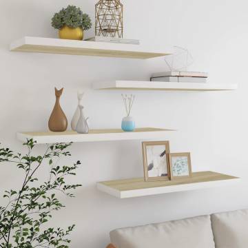 Floating Wall Shelves - 4 pcs Oak & White | HipoMarket