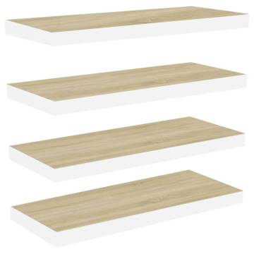 Floating Wall Shelves - 4 pcs Oak & White | HipoMarket