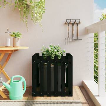 Garden Planter with Fence Design Black - Solid Pine 60x60 cm