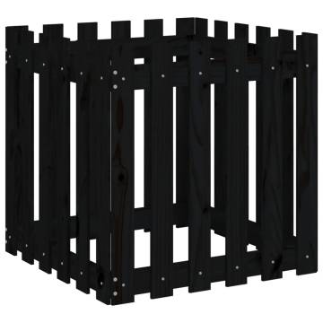 Garden Planter with Fence Design Black - Solid Pine 60x60 cm