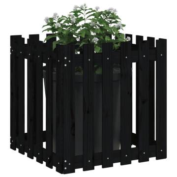 Garden Planter with Fence Design Black - Solid Pine 60x60 cm