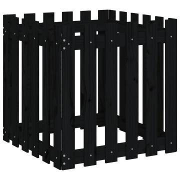 Garden Planter with Fence Design Black - Solid Pine 60x60 cm