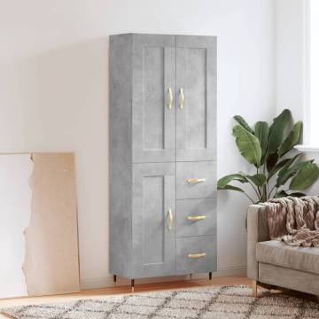 Stylish Highboard in Concrete Grey - 69.5x34x180 cm