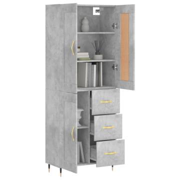 Stylish Highboard in Concrete Grey - 69.5x34x180 cm