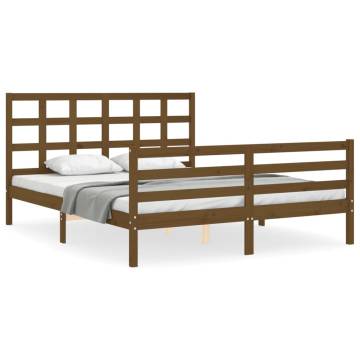 Honey Brown King Size Bed Frame with Headboard - Solid Wood