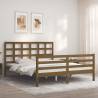 Honey Brown King Size Bed Frame with Headboard - Solid Wood