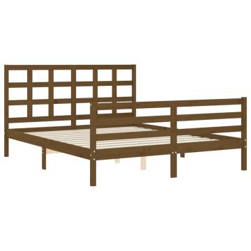 Honey Brown King Size Bed Frame with Headboard - Solid Wood