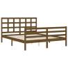 Honey Brown King Size Bed Frame with Headboard - Solid Wood