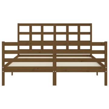 Honey Brown King Size Bed Frame with Headboard - Solid Wood