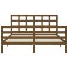 Honey Brown King Size Bed Frame with Headboard - Solid Wood