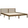 Honey Brown King Size Bed Frame with Headboard - Solid Wood