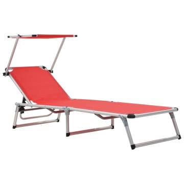 Folding Sun Lounger with Roof - Aluminium & Textilene Red