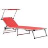 Folding Sun Lounger with Roof Aluminium and Textilene Red Colour red Quantity in Package 1 