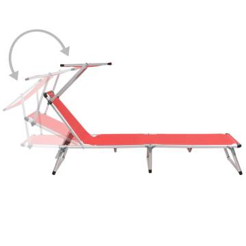 Folding Sun Lounger with Roof - Aluminium & Textilene Red