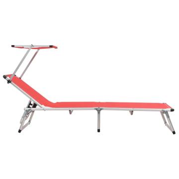 Folding Sun Lounger with Roof - Aluminium & Textilene Red