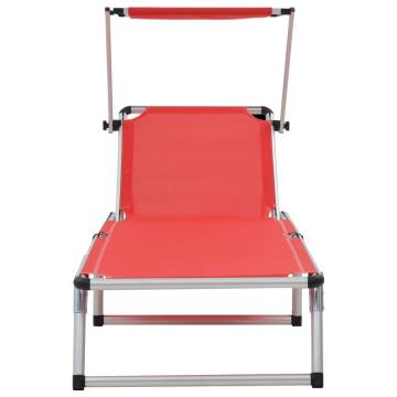 Folding Sun Lounger with Roof - Aluminium & Textilene Red