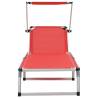 Folding Sun Lounger with Roof - Aluminium & Textilene Red