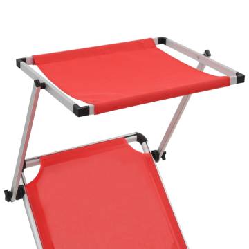 Folding Sun Lounger with Roof - Aluminium & Textilene Red