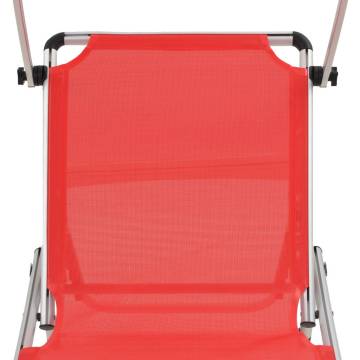 Folding Sun Lounger with Roof - Aluminium & Textilene Red