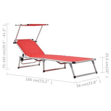 Folding Sun Lounger with Roof - Aluminium & Textilene Red