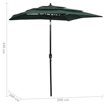 3-Tier Green Parasol with Aluminium Pole - 200x200cm