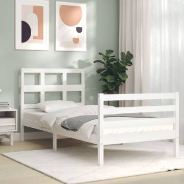 White Bed Frame with Headboard 90x200 cm | Solid Wood