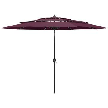 3-Tier Bordeaux Red Parasol - 3m Aluminium Umbrella