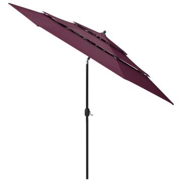 3-Tier Bordeaux Red Parasol - 3m Aluminium Umbrella