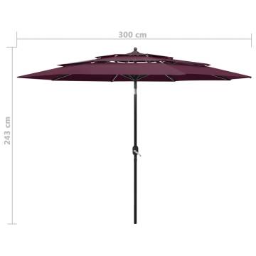 3-Tier Bordeaux Red Parasol - 3m Aluminium Umbrella