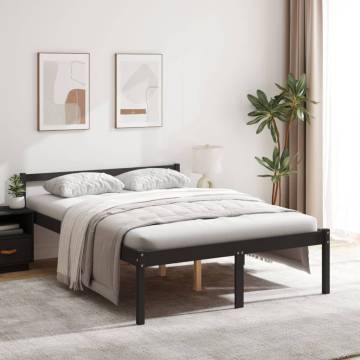 Black Double Bed Frame 135x190 cm - Solid Pine Wood