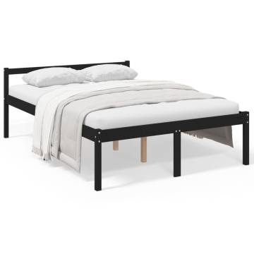 Black Double Bed Frame 135x190 cm - Solid Pine Wood