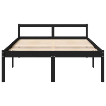 Black Double Bed Frame 135x190 cm - Solid Pine Wood