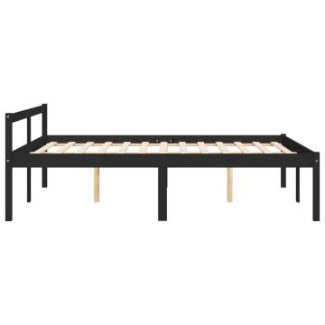 Black Double Bed Frame 135x190 cm - Solid Pine Wood