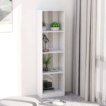 4-Tier High Gloss White Book Cabinet | Stylish Storage Solution