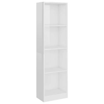 4-Tier High Gloss White Book Cabinet | Stylish Storage Solution