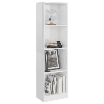 4-Tier High Gloss White Book Cabinet | Stylish Storage Solution