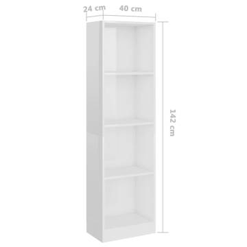 4-Tier High Gloss White Book Cabinet | Stylish Storage Solution