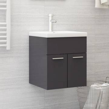 High Gloss Grey Sink Cabinet with Built-in Basin - HipoMarket