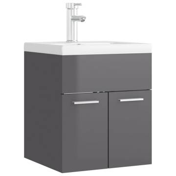 High Gloss Grey Sink Cabinet with Built-in Basin - HipoMarket