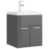 High Gloss Grey Sink Cabinet with Built-in Basin - HipoMarket