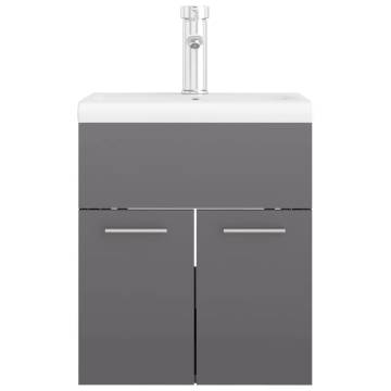 High Gloss Grey Sink Cabinet with Built-in Basin - HipoMarket