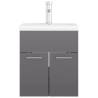 High Gloss Grey Sink Cabinet with Built-in Basin - HipoMarket