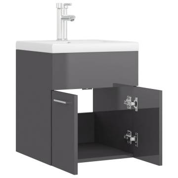 High Gloss Grey Sink Cabinet with Built-in Basin - HipoMarket