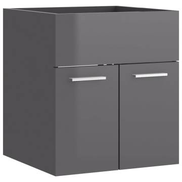 High Gloss Grey Sink Cabinet with Built-in Basin - HipoMarket