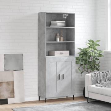 Stylish Highboard in Concrete Grey - 69.5x34x180 cm