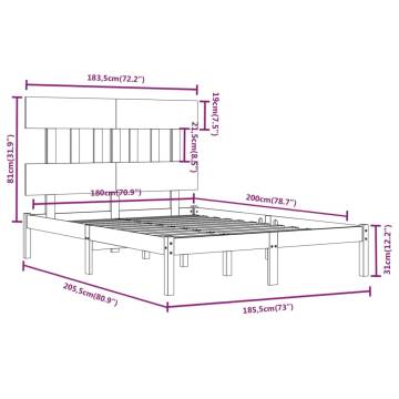 Grey Solid Wood Bed Frame 180x200 cm - Super King Size